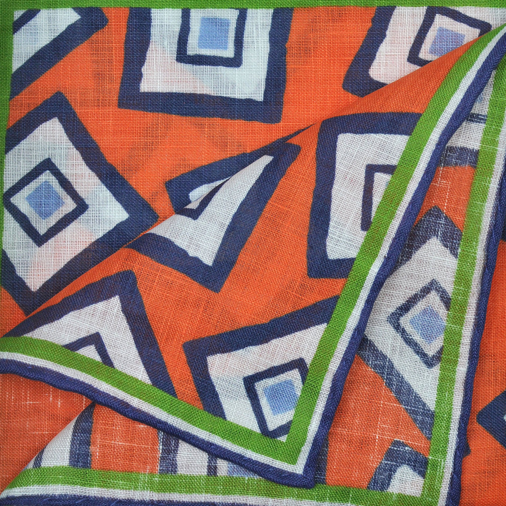 Geometrics Linen Pocket Square in Orange, Blue & Lime