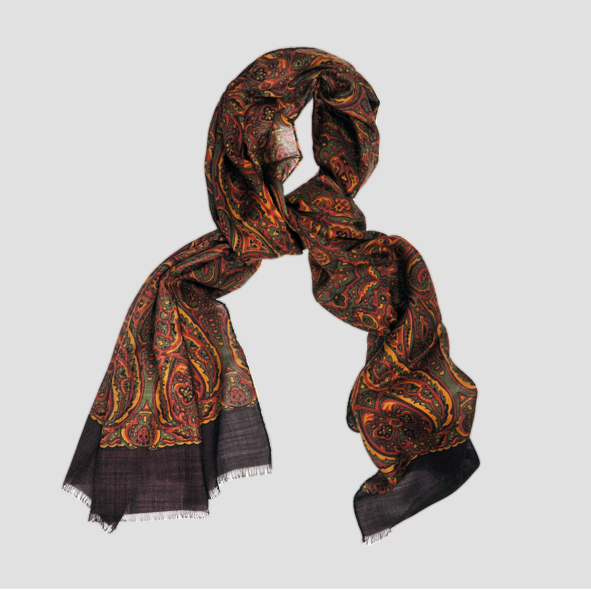 Wool Silk Paisley Scarf in Olive, Ochre & Brown – Seaward & Stearn