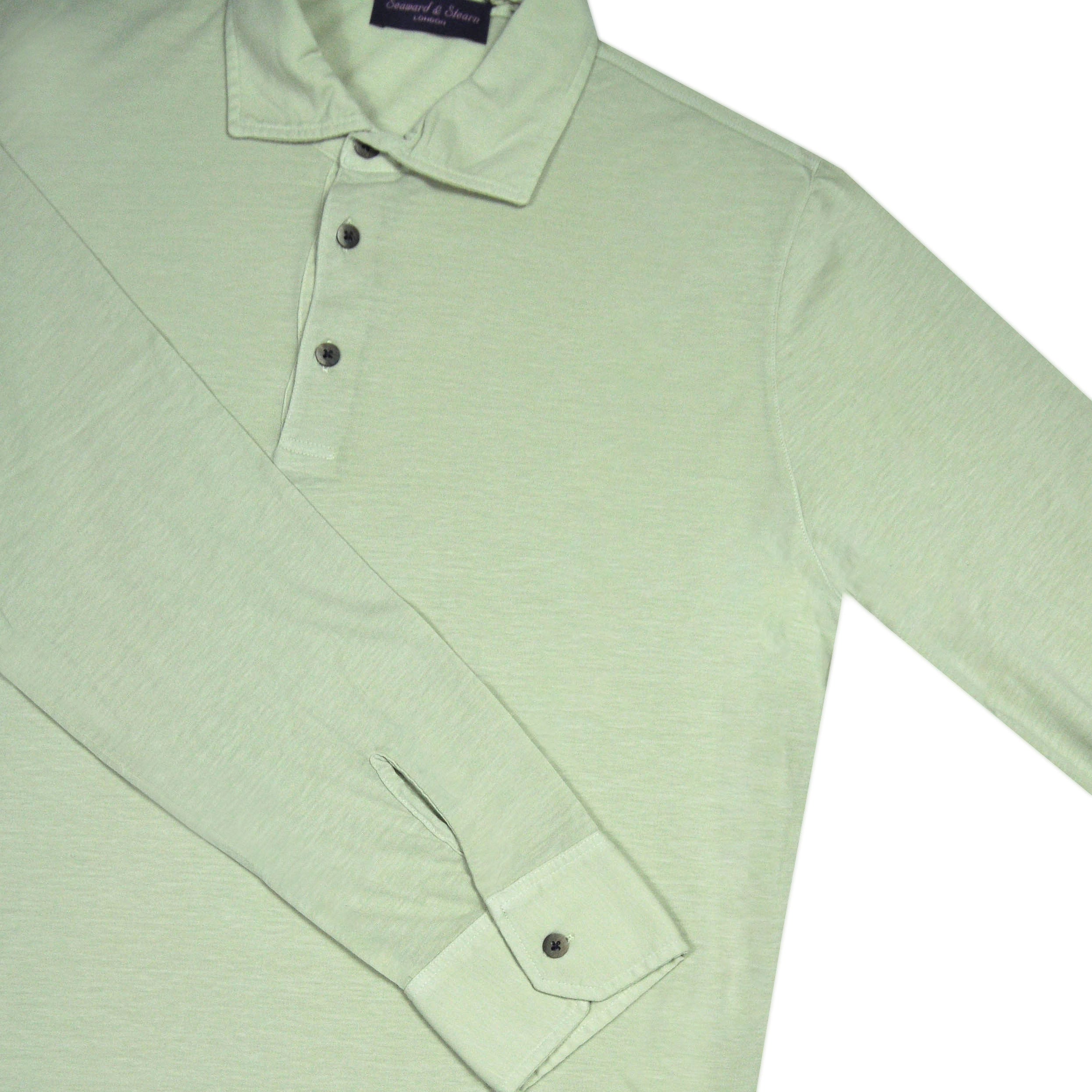Super Fine Cotton Long Sleeve Polo Shirt in Ecru