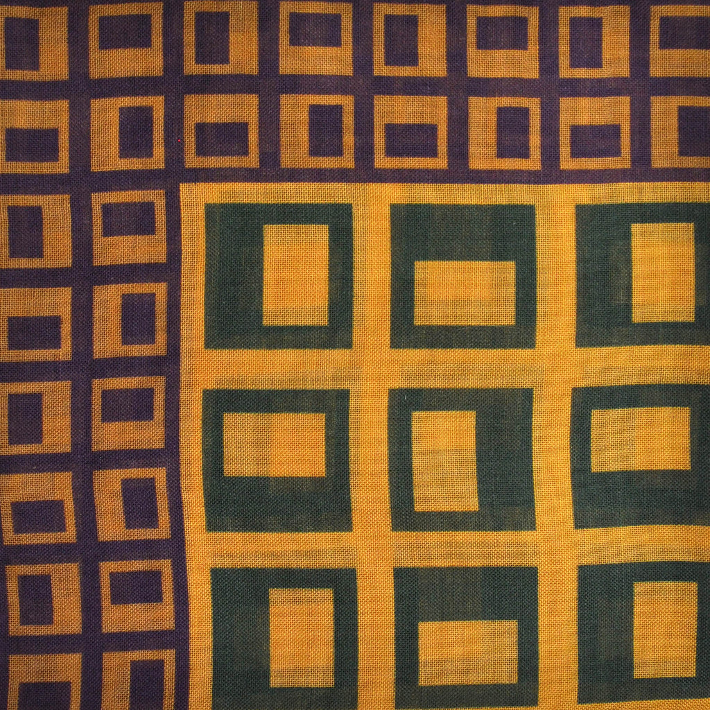 Geometric Squares Wool & Silk Pocket Square in Green, Claret & Ochre