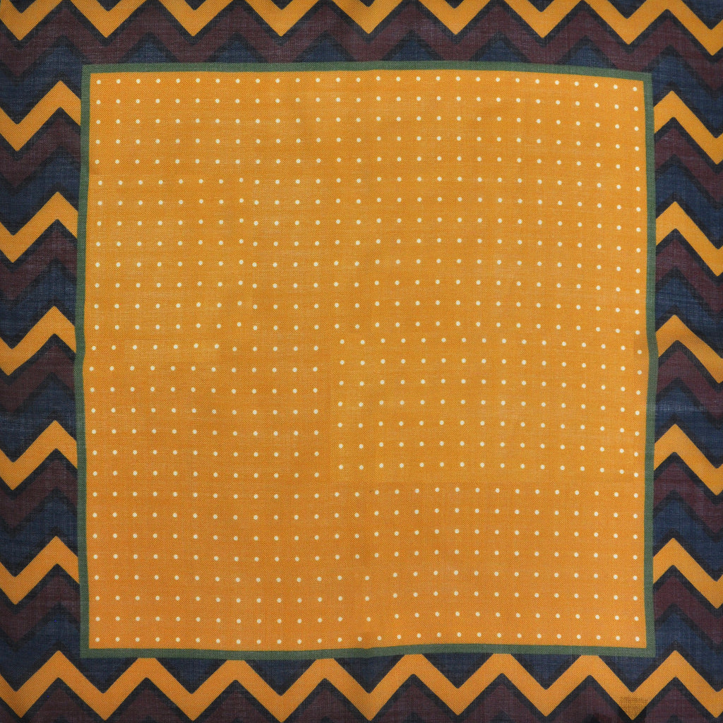 Dots & Chevrons Wool & Silk Pocket Square in Yellow, Brown & Blue