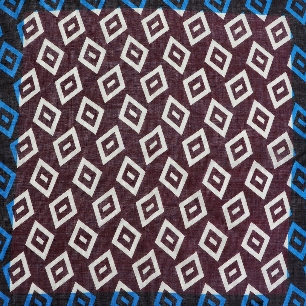 Diamonds.. (or Wonky Squares) Wool & Silk Pocket Square in Brown & Blue