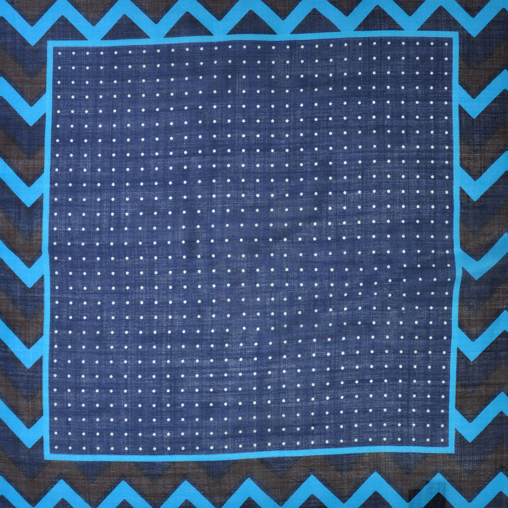 Dots & Chevrons Wool & Silk Pocket Square in Blue, Navy & Brown