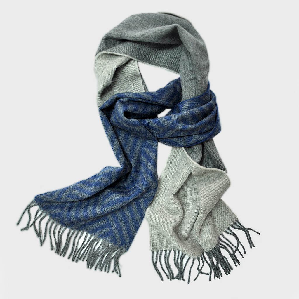Colour Panels & Geo's Wool Scarf in Blues & Greys
