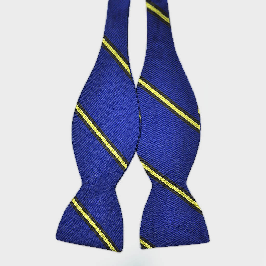 English Reppe Silk Bow Tie with Royal Blue & Yellow Stripes