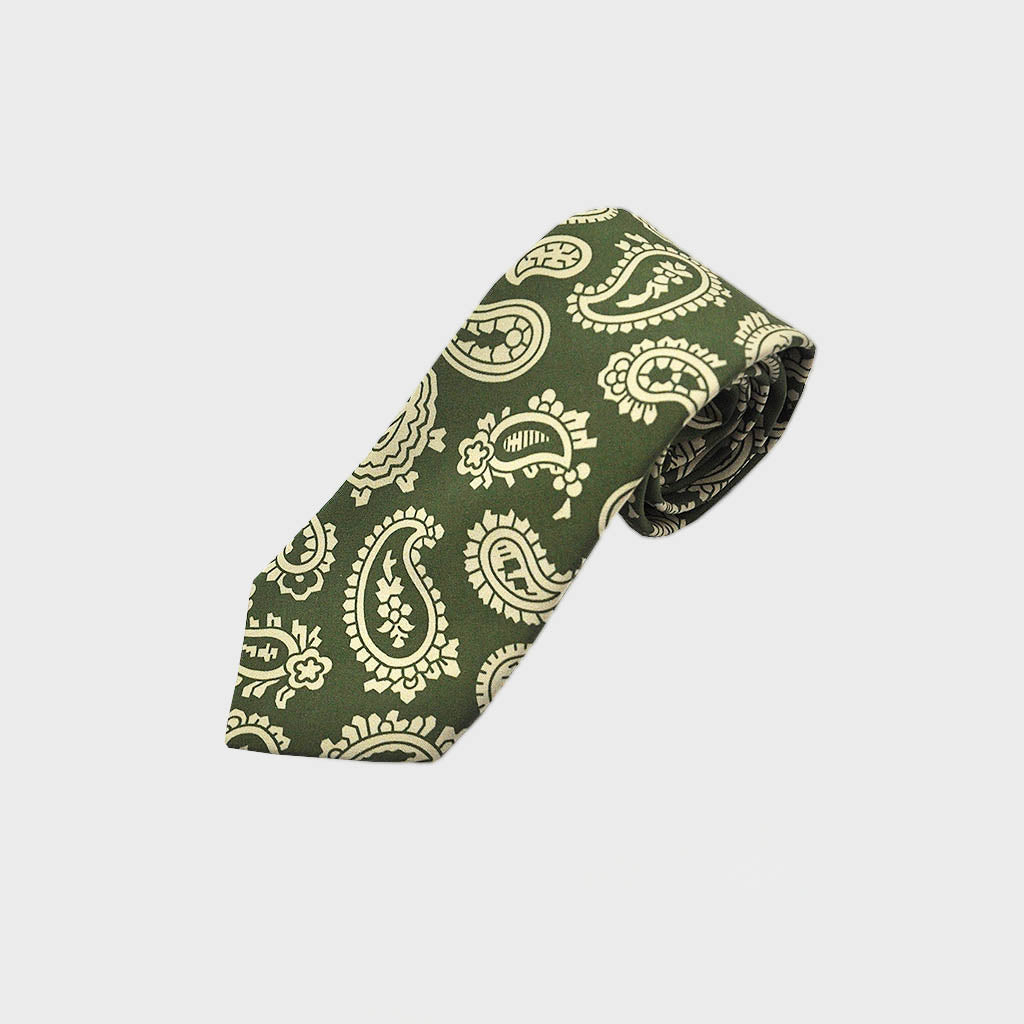 Paisley Silk Tie in Green & White