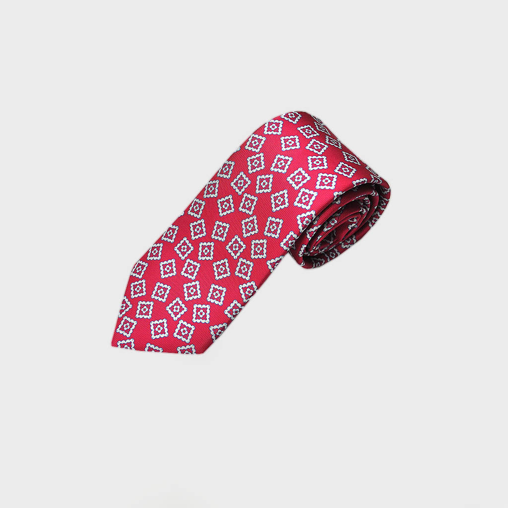 Funky Repeat Medallion Silk Tie in Cerise Red