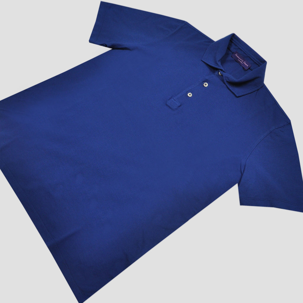 Fine Pique Cotton 3 Button Polo Shirt in Royal Blue