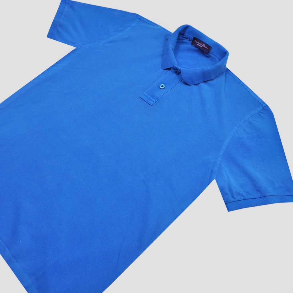 Fine Pique Cotton 2 Button Polo Shirt in Summer Blue