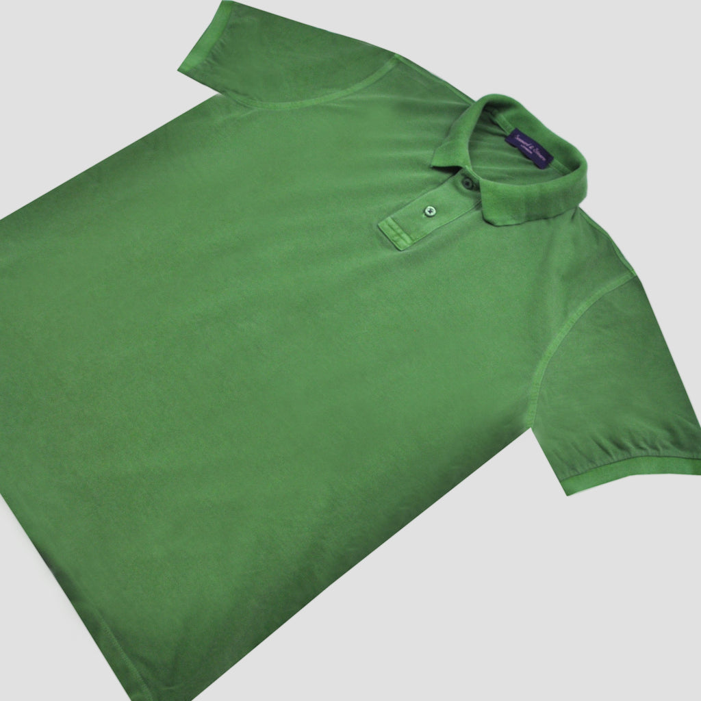 Fine Pique Cotton 2 Button Polo Shirt in Summer Green