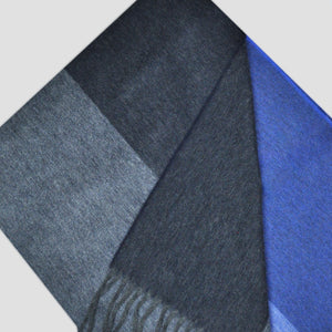 Panels of Colour Winter Scarf in Blues & Greys