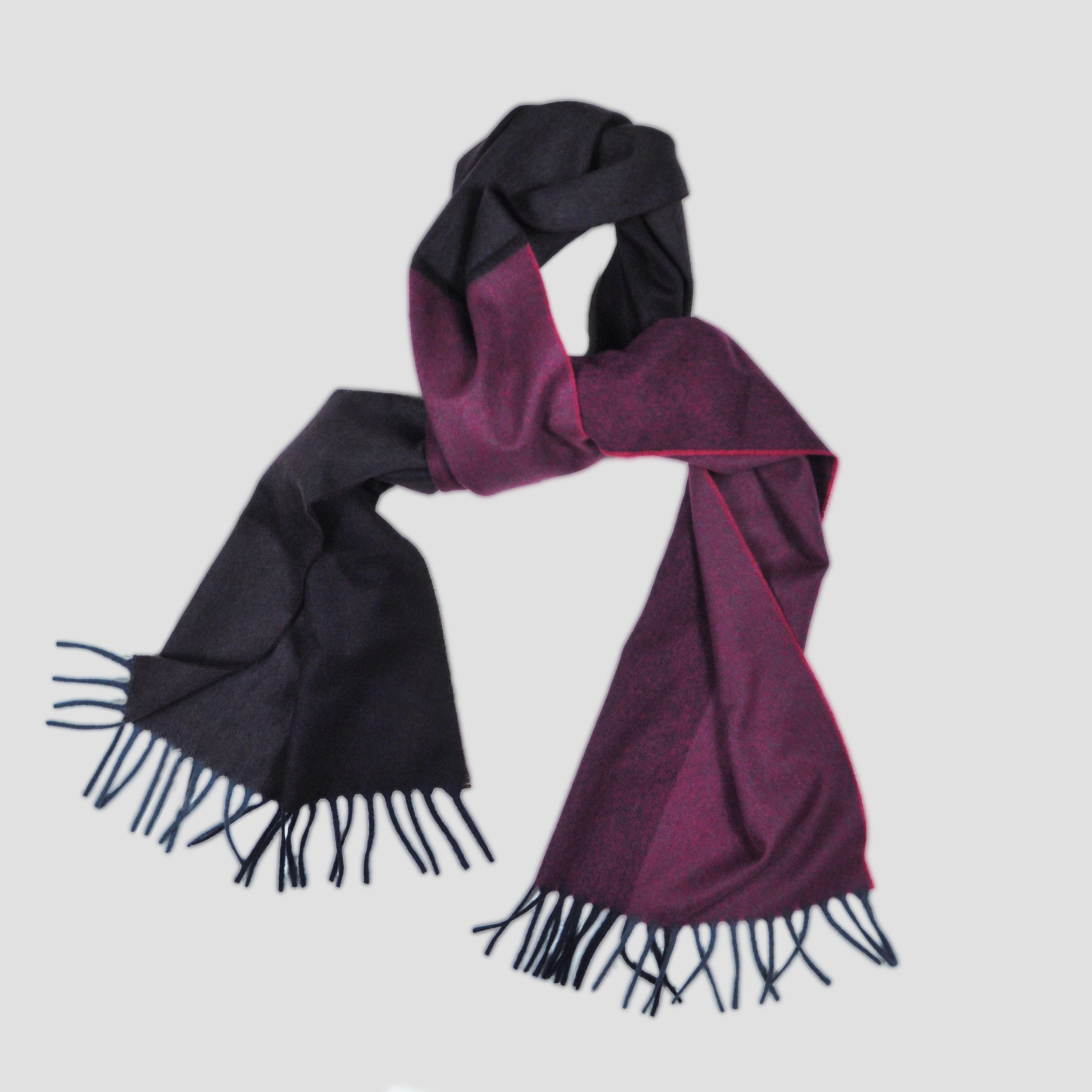 Four Panels of Colour Cashmere Scarf in Claret & Brown