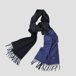 Three Panels of Colour Cashmere Scarf in Blue, Grey & Charcoal