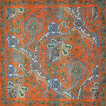 Paisley & Stripes Reversible Panama Silk Pocket Square in Orange & Blue & Brown