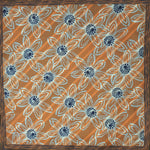 Flowers & Stripes Reversible Panama Silk Pocket Square in Peach, Navy Blue & Brown