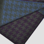 Houndstooth Super Fine Wool Scarf in CLaret, Blue & Olive