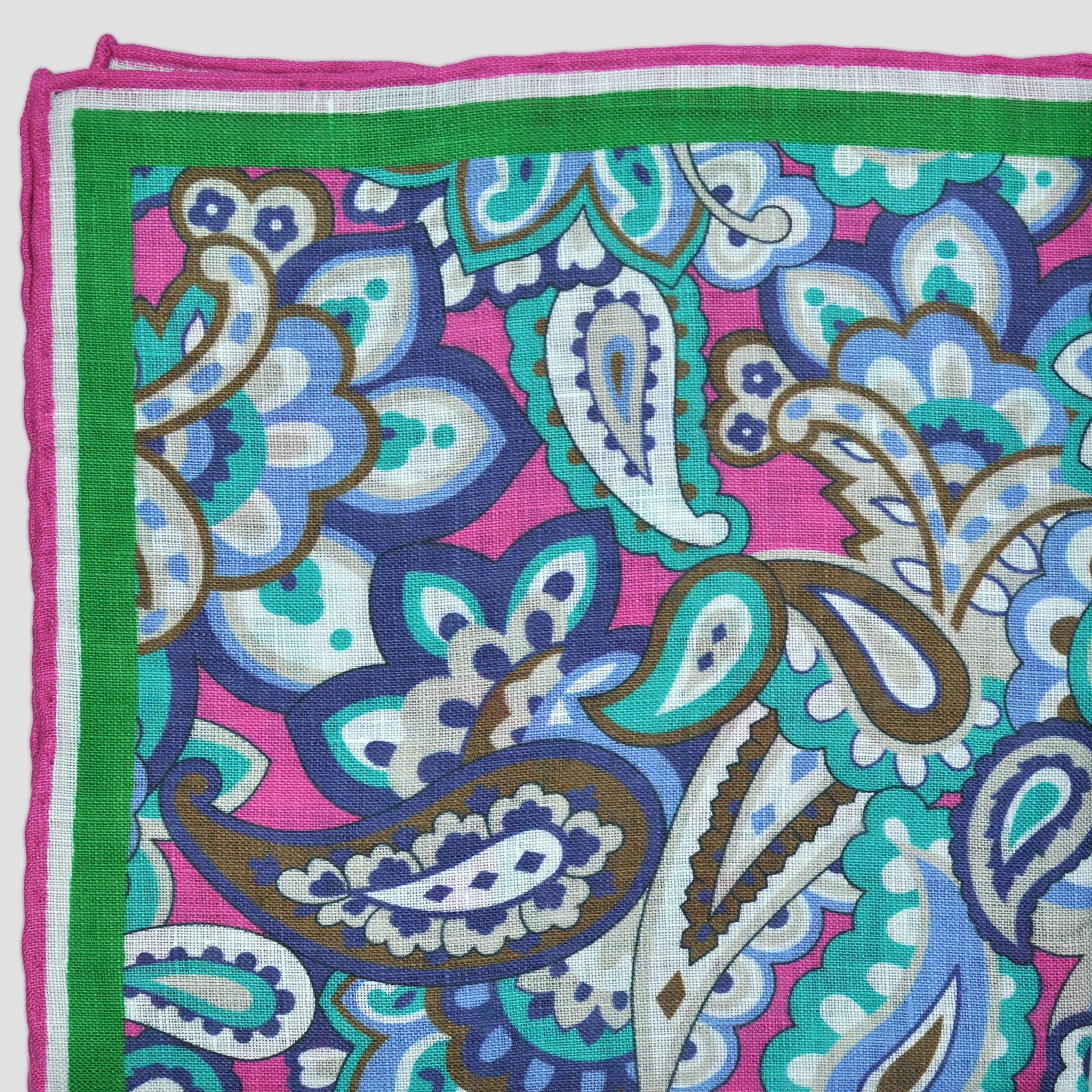 Paisley Garden Linen Pocket Square in Teal, Pink & Lime