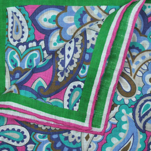Paisley Garden Linen Pocket Square in Teal, Pink & Lime