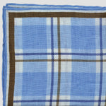 Checks with Striped Border Linen Pocket Square in Blue, Navy & Brown