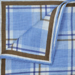 Checks with Striped Border Linen Pocket Square in Blue, Navy & Brown