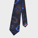 Classic Medallion Silk Tie in Blue & Brown & Ochre