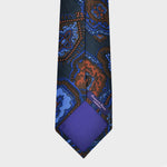 Classic Medallion Silk Tie in Blue & Brown & Ochre