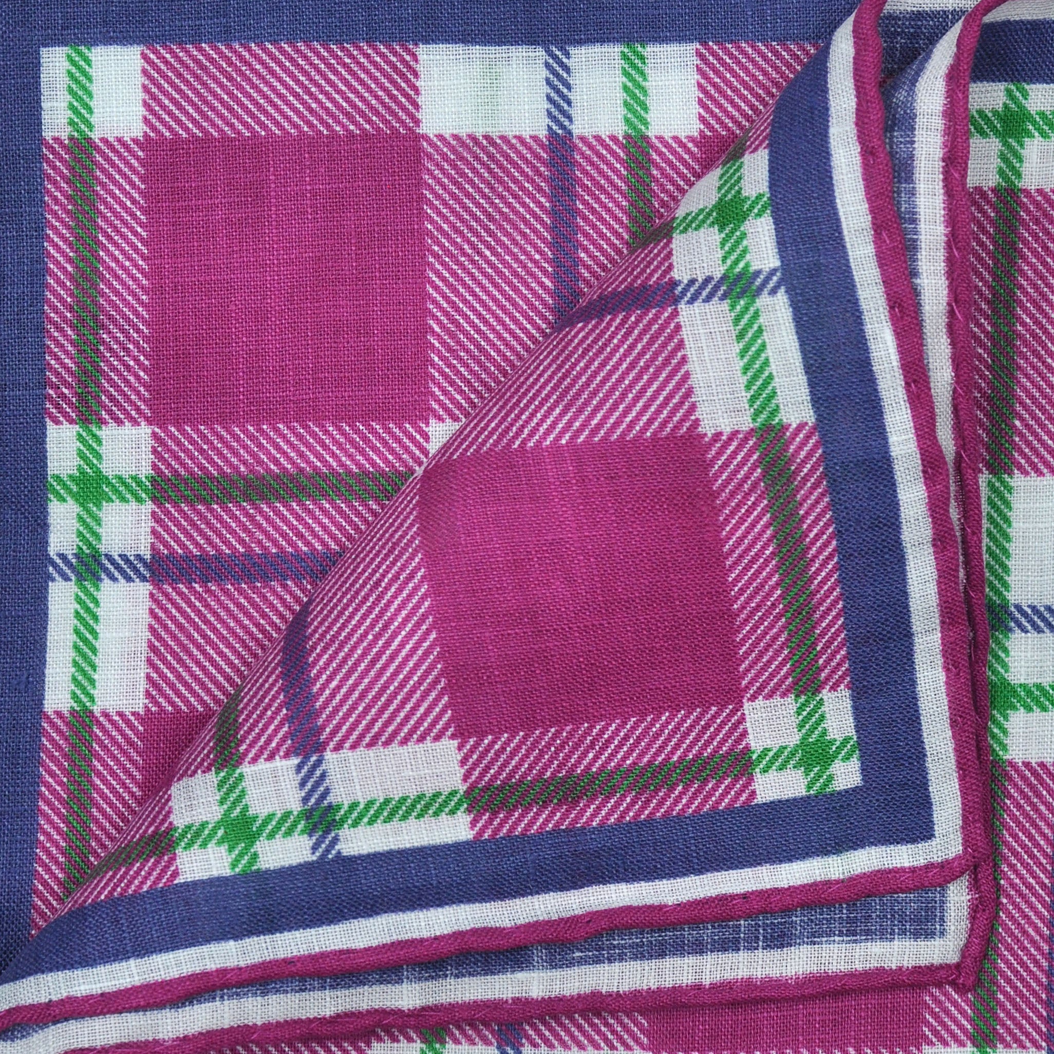 Checks with Striped Border Linen Pocket Square in Pink, Blue & Lime
