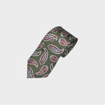 Classic Teardrops in Burgundy & Light Blue on Olive Green Silk Tie