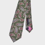 Classic Teardrops in Burgundy & Light Blue on Olive Green Silk Tie