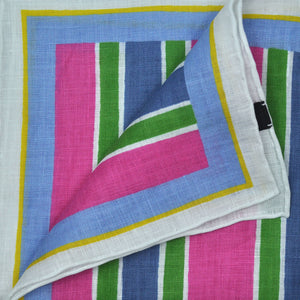 Stripes Linen Pocket Square in Pink, Bue & Green