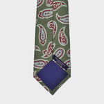 Classic Teardrops in Burgundy & Light Blue on Olive Green Silk Tie