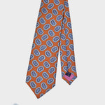 Repeat Teardrops in Light Blue & White on Orange Silk Tie