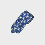 Falling Squares Silk & Linen Tie in Blue & White