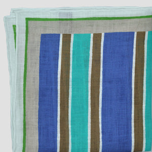 Stripes Linen Pocket Square in Blue, Teal & Brown