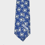 Falling Squares Silk & Linen Tie in Blue & White