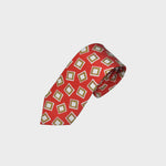 Falling Squares Silk & Linen Tie in Red & White