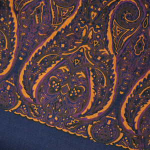 Wool Silk Paisley Scarf in Blue, Purple & Ochre