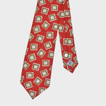 Falling Squares Silk & Linen Tie in Red & White