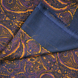 Wool Silk Paisley Scarf in Blue, Purple & Ochre