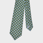 Little Repeat Geo's Silk & Linen Tie in Olive Green, Blue & White