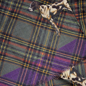Wool Silk Plaid & Pointer Scarf in Green, Ochre & Purple