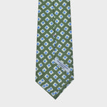 Little Repeat Geo's Silk & Linen Tie in Olive Green, Blue & White