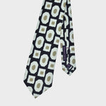 Big Geometrics Silk & Linen Tie in Navy Blue, Olive & White