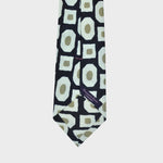 Big Geometrics Silk & Linen Tie in Navy Blue, Olive & White