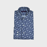 Neat Flowery Spread Collar Shirt in Blue