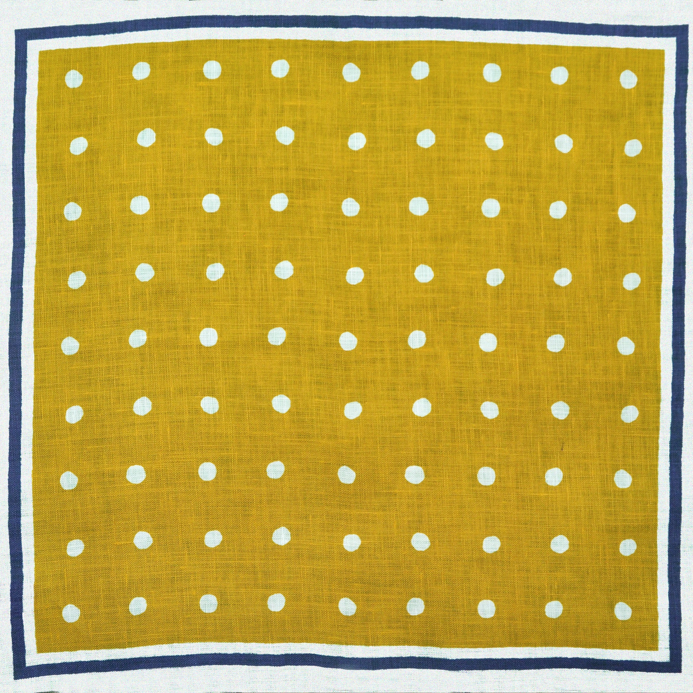 Dots with Striped Border Linen Pocket Square in Yellow, Blue & Brown
