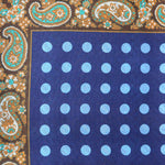 Dots, Checks & Paisley Reversible Panama Silk Pocket Square in Blue, Brown & Teal