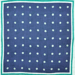 Dots with Striped Border Linen Pocket Square in Blue, Teal & Orange