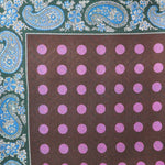 Dots, Checks & Paisley Reversible Panama Silk Pocket Square in Green, Pink & Brown