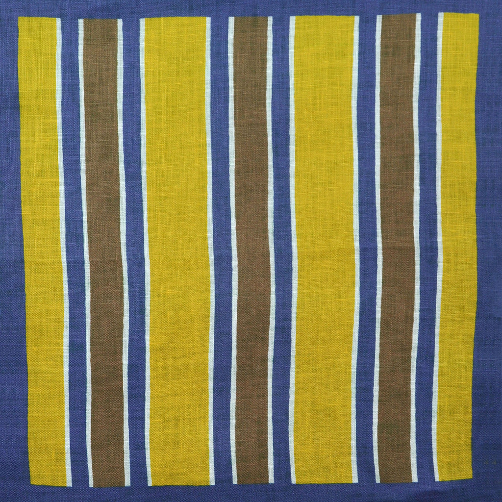 Stripes Linen Pocket Square in Blue, Yellow & Brown